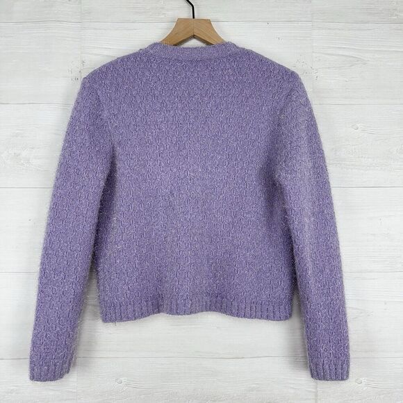 Maje Purple Cardigan Size 1 Small Lurex Knit Pearl Cluster‎ Buttons Ballet Core - Picture 8 of 16